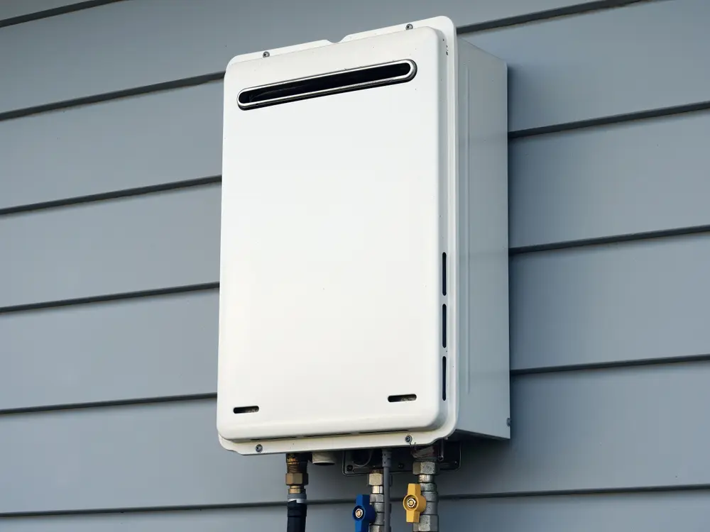 Tankless Water Heater vs. Tank: Which is Right for You? - Charles Stone – Heating and Cooling Modern external continuous flow gas water heater mounted on house wall